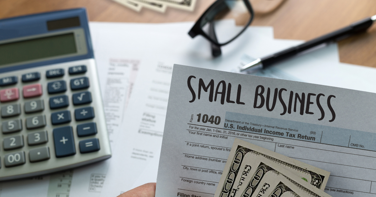 Small business label on 1040 individual tax return. CPA Firm accountant doing tax preparation.